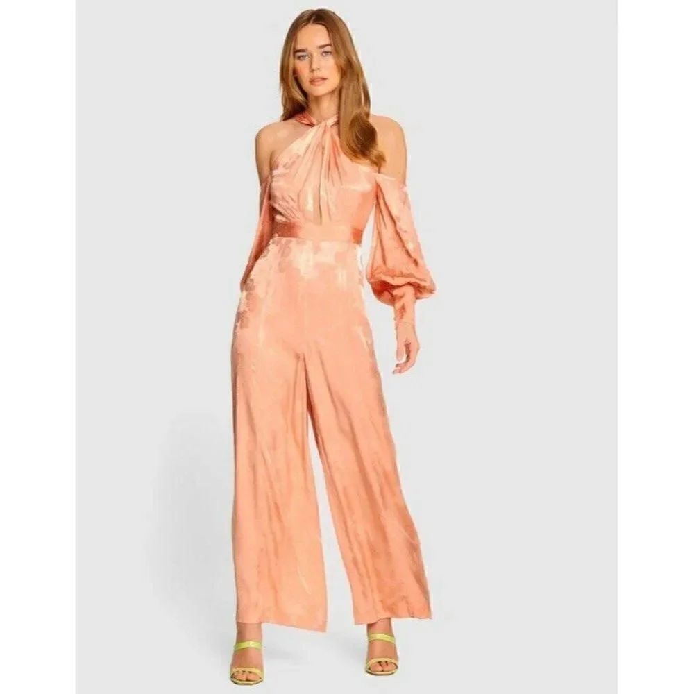 NWT ALICE MCCALL Sz US 8 AUS 12 MEMORY LANE CUTOUT COLD SHOULDER JUMPSUIT GUAVA